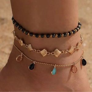 NEW Bohemian Shell Bead Black Ankle Bracelet